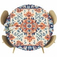 thumbnail image 1 of Orange Blue Ethnic Fitted Tablecloth with Elastic Edged, Round Table Cloth for Dining Table, Boho Vintage Geometric Art Waterproof Oil Proof Table Cover for Indoor Outdoor 55"-60", 1 of 9