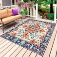 thumbnail image 1 of Orange Blue Ethnic Outdoor Rug for Patio/Deck/Porch, Non-Slip Large Area Rug 3 x 5 Ft, Boho Vintage Geometric Art Indoor Outdoor Rugs Washable Area Rugs, Reversible Camping Rug Carpet Runner, 1 of 8