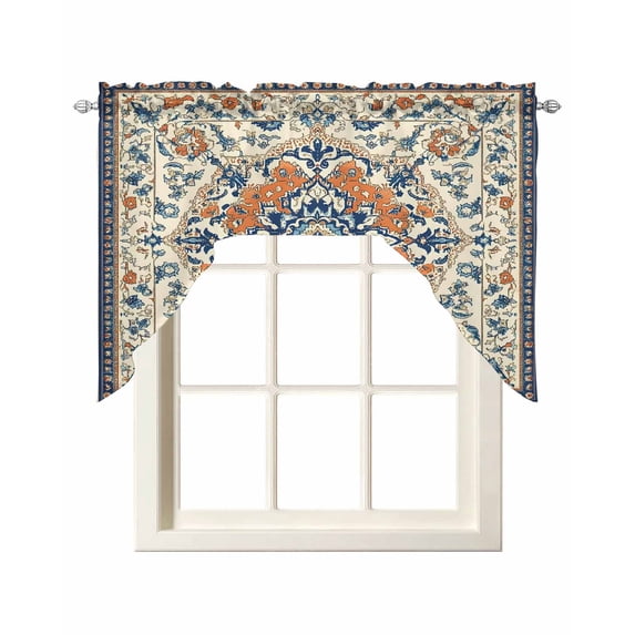 Orange Blue Ethnic Rustic Swag Valances for Windows, Small Curtains Drapes, Boho Southwestern Heritage Kitchen Window Curtains Over Sink Window Treatment Valance for Bedroom/Bathroom 56"x36"