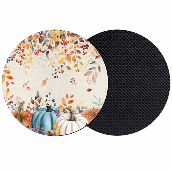 Orange Blue Fall Coasters Set of 2, Absorbent Coasters for Drinks, Pumpkins Rustic Botanical Thanksgiving Coaster for Desk Coffee Table Protection, Home Decor House Warming Gifts 4"