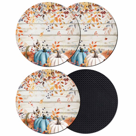 Orange Blue Fall Coasters Set of 4, Absorbent Coasters for Drinks, Pumpkins Retro Botanical Thanksgiving Coaster for Desk Coffee Table Protection, Home Decor House Warming Gifts 4"