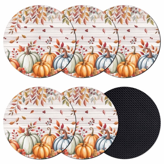 Orange Blue Fall Coasters Set of 6, Absorbent Coasters for Drinks, Thanksgiving Pumpkins Botanical Vintage Coaster for Desk Coffee Table Protection, Home Decor House Warming Gifts 4"