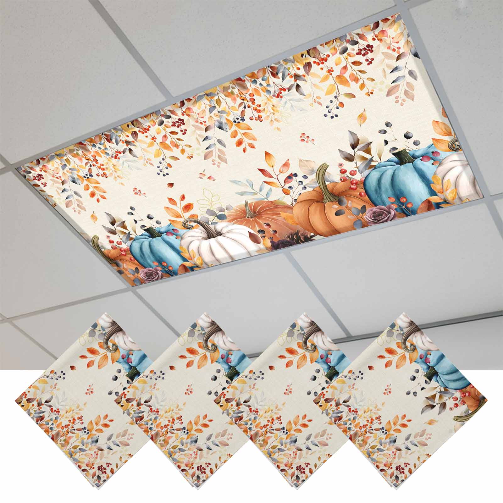 Orange Blue Fall Fluorescent Light Covers, Pumpkins Rustic Botanical ...