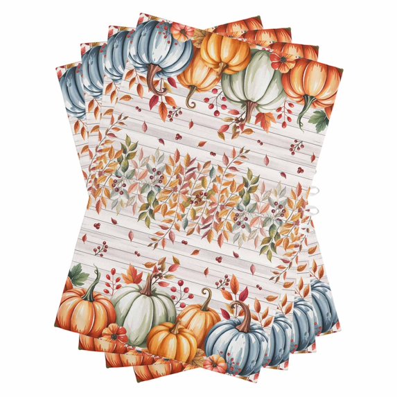 Orange Blue Fall Kitchen Towels Set of 4, Water Absorbent Dish Towel, Thanksgiving Pumpkins Botanical Vintage Decorative Hand Towels - Quick Drying Cloth for Cooking Baking, 18x28 Inch