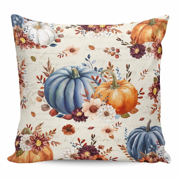 Orange Blue Fall Pumpkins Pillow Covers 20x20 Inch Decorative Throw Pillow Cover, Floral Botanical Thanksgiving Retro Sofa Pillowcases Accent Cushion Case Home Decor Bedroom Living Room