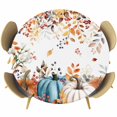 thumbnail image 1 of Orange Blue Fall Round Tablecloth, Fitted Table Cover with Elastic for 45"-54" Round Tables, Thanksgiving Maple Leaf Autumn Table Cloth Outdoor Indoor Dinning Party Waterproof Tablecloths, 1 of 7
