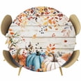 thumbnail image 1 of Orange Blue Fall Round Tablecloth, Fitted Table Cover with Elastic for 55"-60" Round Tables, Pumpkins Retro Botanical Thanksgiving Table Cloth Outdoor Indoor Dinning Party Waterproof Tablecloths, 1 of 7