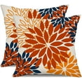 thumbnail image 1 of Orange Blue Flower Pillow Covers 16x16 Inch Set of 2 Fall Throw Pillows Outdoor Waterproof Decor for Living Room Sofa Patio Funiture Garden Floral Linen Cushion Case, 1 of 1