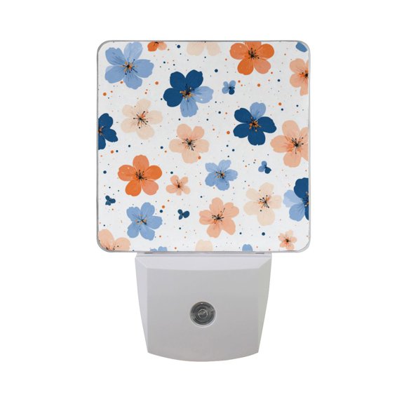 Orange Blue Flowers Dots LED Night Light Sensor Lamp Plug-in Adjustable Brightness 2 Pack