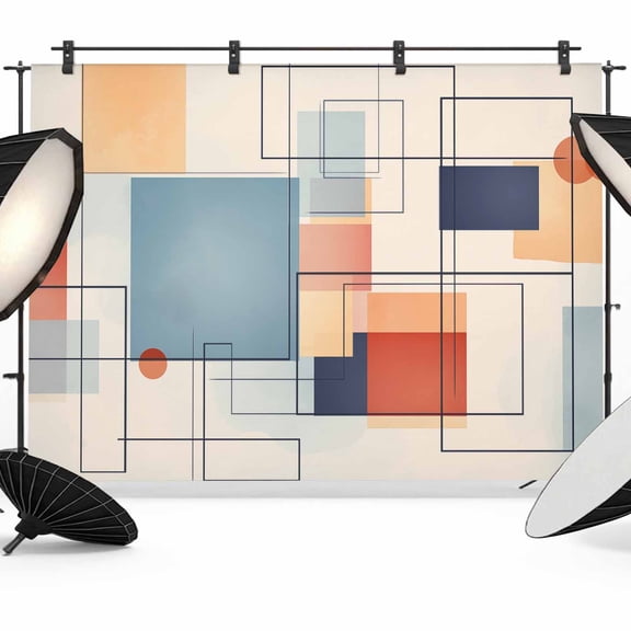 Orange Blue Geometric Backdrop for Photoshoot,Photography Photo Studio Background Wall Backdrop,Vintage Contemporary Abstract Back Drop Banner Panel for Portraits Wedding Party Live Streaming 10x8Ft