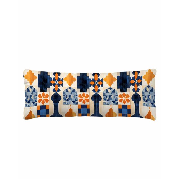 Orange Blue Geometric Body Pillow Cover 20 x 60 Inch Decorative Pillow Cover Vintage Ethnic Abstract Aesthetic Lumbar Pillowcase Seasonal Rectangle Cushion Case for Couch Sofa Bed Living Room
