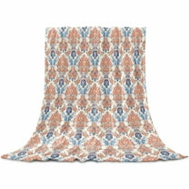 Orange Blue Geometric Flannel Blanket for Bed, Southwest Ethnic Country Soft Cozy Warm Couch Throw Blanket, Lightweight Fluffy Plush Bedding Blankets for Sofa Decor All Season 30"x40"