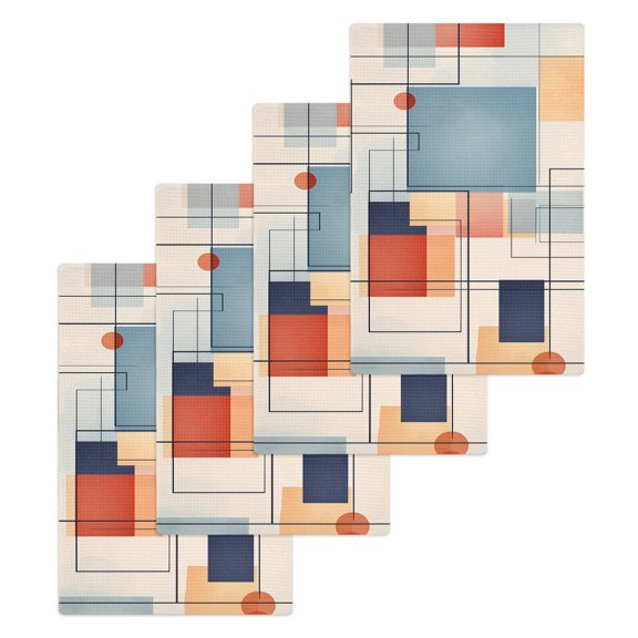 Orange Blue Geometric Kitchen Dish Towels for Drying Dishes Set of 4, Vintage Contemporary Abstract Waffle Weave Microfiber Hand Tea Bathroom Towels Quick Dry & Absorbent Towel 15.7x23.6