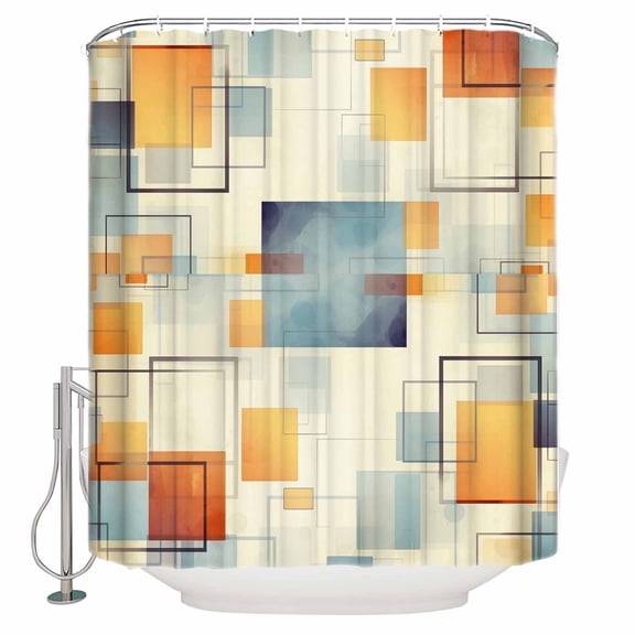 Orange Blue Geometric Shower Curtains for Bathroom Waterproof Fabric Bath Curtains Decor Bath Tub Curtain Contemporary Abstract Vintage Decorative Shower Curtain Sets with 12 Hooks, 72x72 Inch