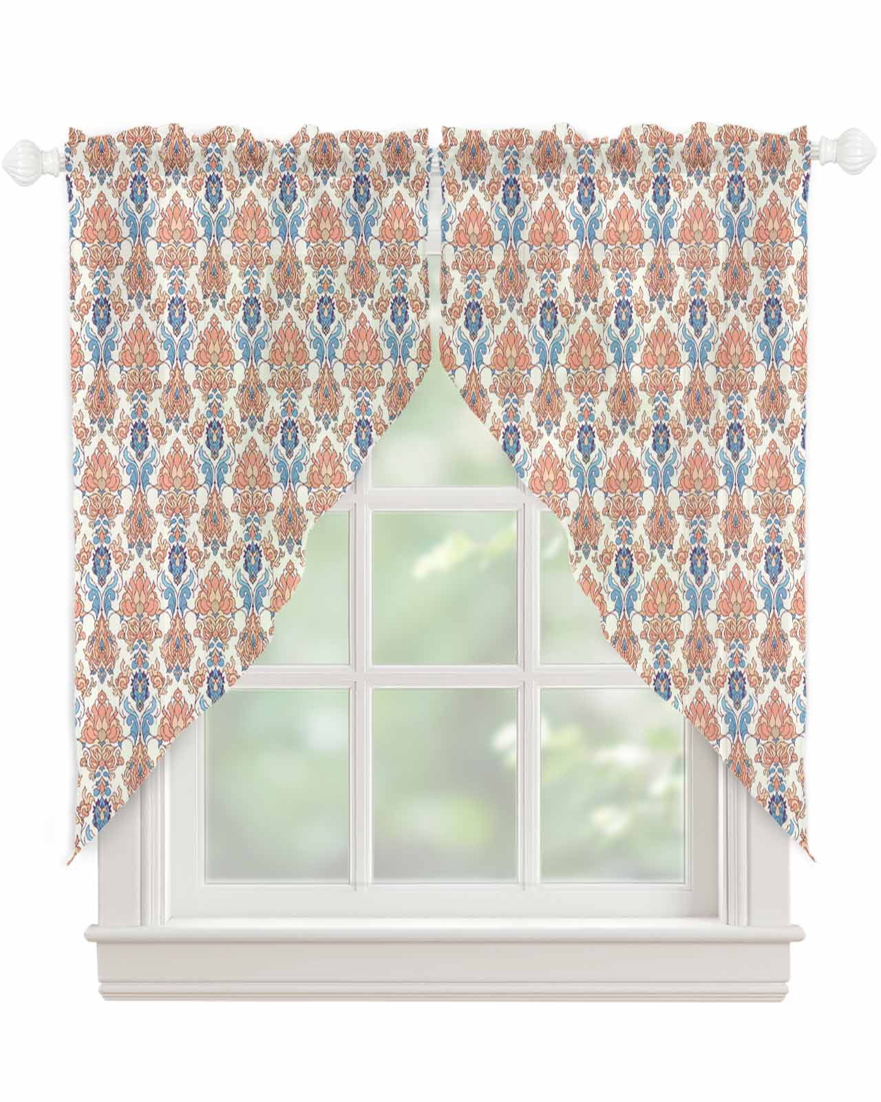 Orange Blue Geometric Swag Valances for Windows, Southwest Ethnic