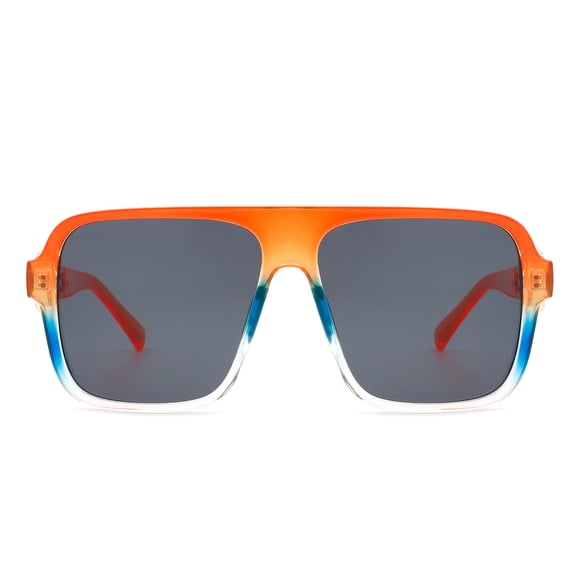 Orange & Blue Gradient Oversized Sunglasses, UV400 Protection Polarized Lenses, Stylish Fashion Sunglasses for Daily Wear