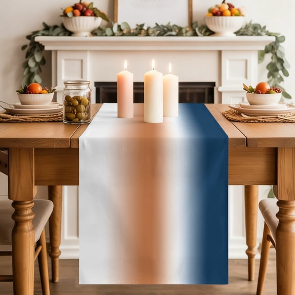 Orange and Blue Gradient Table Runner, Minimalist Navy Blue Ombre Modern Art Washable Cotton-linen Table Runners Dining Kitchen Decoration for Everyday Home Wedding Party Decor, 13 x 36 Inch
