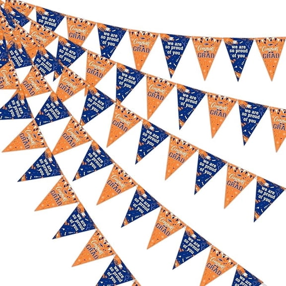 Orange and Blue Graduation Decorations Graduation Party Banner Orange Blue We Are So Proud of You Pennant Banner 3Pcs Senior 2026 Grad Party Supplies Congrats Grad Triangle Flag Hanging Decor