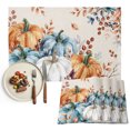 thumbnail image 1 of Orange Blue Grey Pumpkins Fall Placemats Set of 4, Thanksgiving Botanical Rustic Washable Wipeable Table Mats for Dining Tables, Indoor Outdoor Kitchen Place Mats for Holiday Party Table Decor, 1 of 9