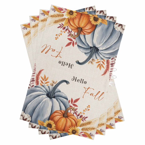 Orange Blue Hello Fall Kitchen Towels Set of 4, Water Absorbent Dish Towel, Thanksgiving Pumpkin Maple Leaf Rustic Decorative Hand Towels - Quick Drying Cloth for Cooking Baking, 18x28 Inch