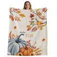 thumbnail image 1 of Orange Blue Hello Fall Throw Blanket,Flannel Fleece Blanket with Striped Design for Couch,Thanksgiving Pumpkin Maple Leaf Rustic Soft All Season Plush Blankets for Sofa Office Chair 30"x40", 1 of 9