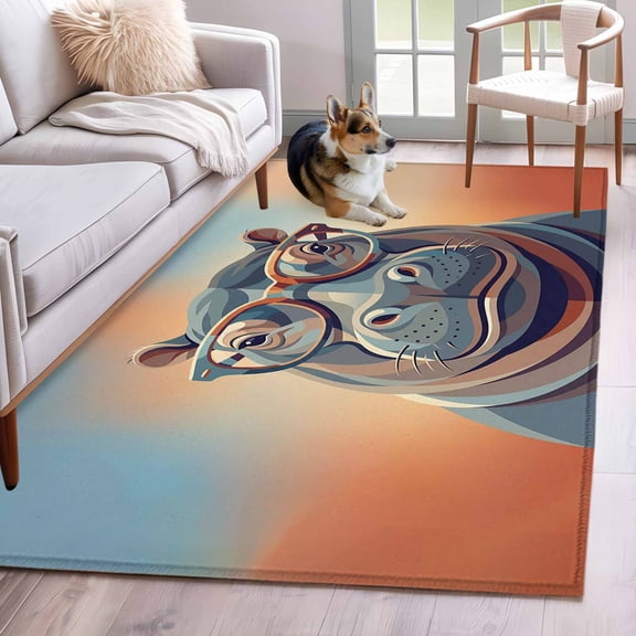 Orange Blue Hippocampus Area Rug 4'x6', Funny Animals Modern Art Washable Non-Slip Rugs, Low Pile Large Carpet for Living Room Bedroom Dining Room Kitchen Office Indoor Mat