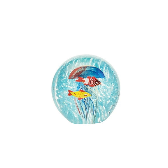beachcombers coastal life Blue & Orange Glass Paperweight Jellyfish