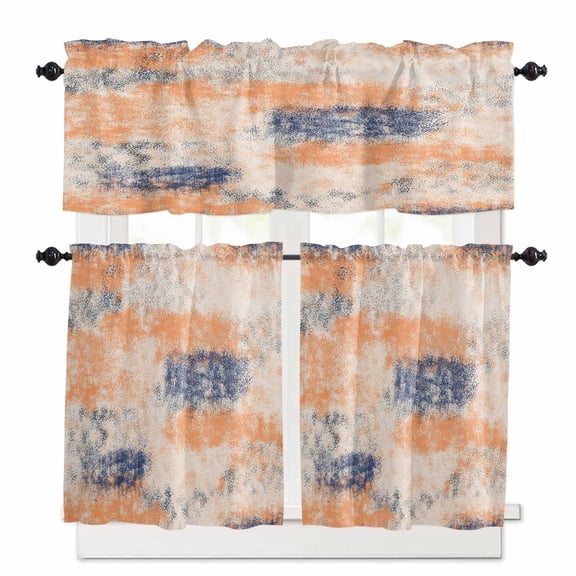 Orange Blue Kitchen Curtains Valances and Tiers Set of 3, 24 Inch Length Tier Curtains and Valance Rod Pocket Valance Curtains Set for Kitchen Bathroom Small Windows