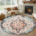 thumbnail image 1 of Orange Blue Large Round Rug 8 FT, Non Slip Living Room Area Carpet, Boho Geometric Middle Century Abstract Western Washable Soft Circle Rug Non-Shedding Floor Carpet for Bedroom Office Dining Room, 1 of 9