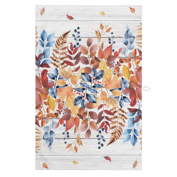 Orange Blue Leaf Fall 1 Pack Kitchen Towel, Water Absorbent Dish Towel, Autumn Eucalyptus Leaves Wooden Decorative Hand Towels - Quick Drying Cloth for Cooking Baking, 18x28 Inch