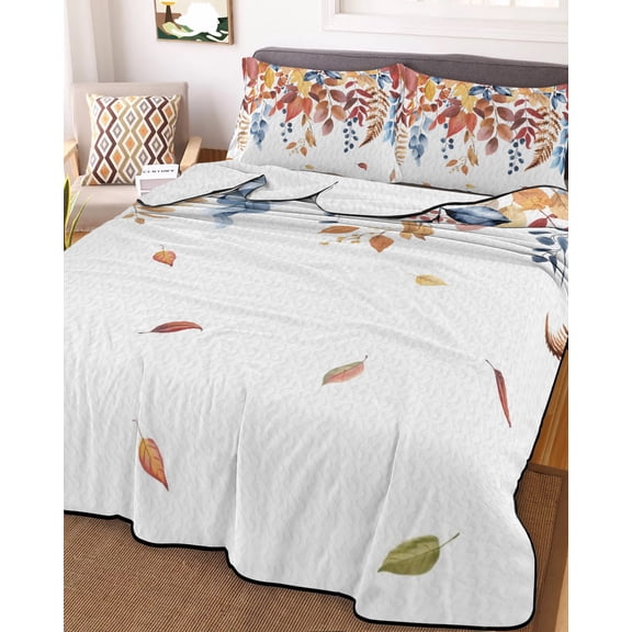 Orange Blue Leaf Fall Full Size Down Alternative Comforter, Lightweight Comforter Quilt Bedding Set with Pillow Shams Autumn Eucalyptus Leaves All Seasons Bed Comforter Duvet Insert 78"x90"