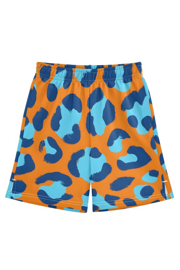 Orange Blue Leopard Pattern Athletic Shorts Breathable with Comfort Fit Drawstring Casual Sweatshorts Small
