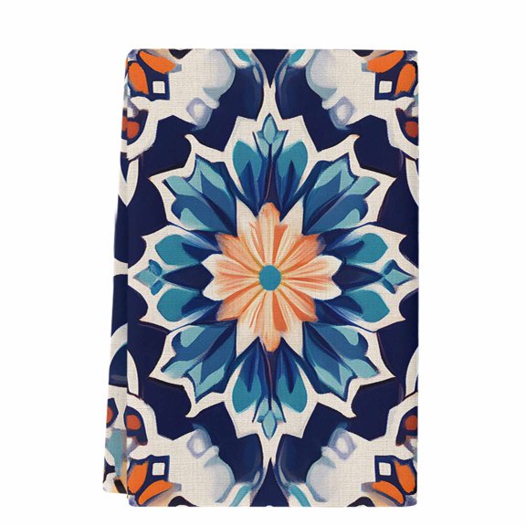 Orange Blue Microfiber Kitchen Towel, Morocco Boho Abstract Floral Ethnic Tribal Soft Absorbent Dish Towels, Quick Drying Washable Dishcloths for Kitchen Cleaning, Drying Dishes, 18x28 Inches