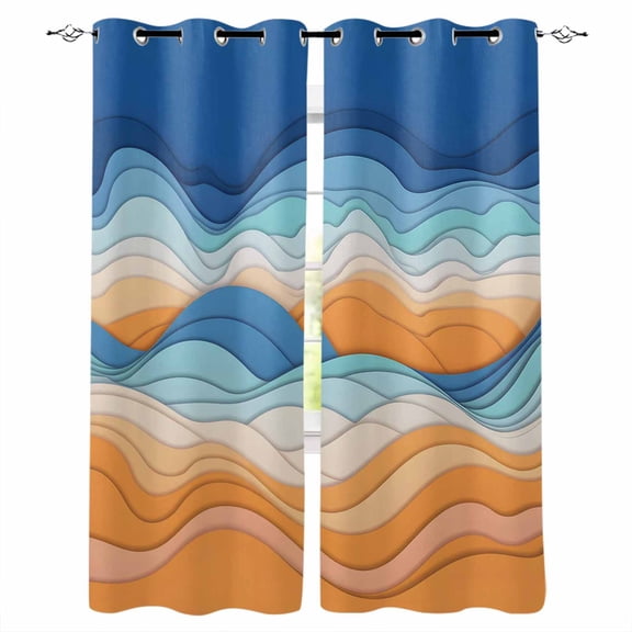 Orange Blue Ocean Waves Blackout Curtains 54 Inches Long, Summer Beach Coastal Abstract Thermal Insulated Black Out Curtains, Darkening Window Curtain Drapes for Bedroom Living Room 52"x54" 2 Panels
