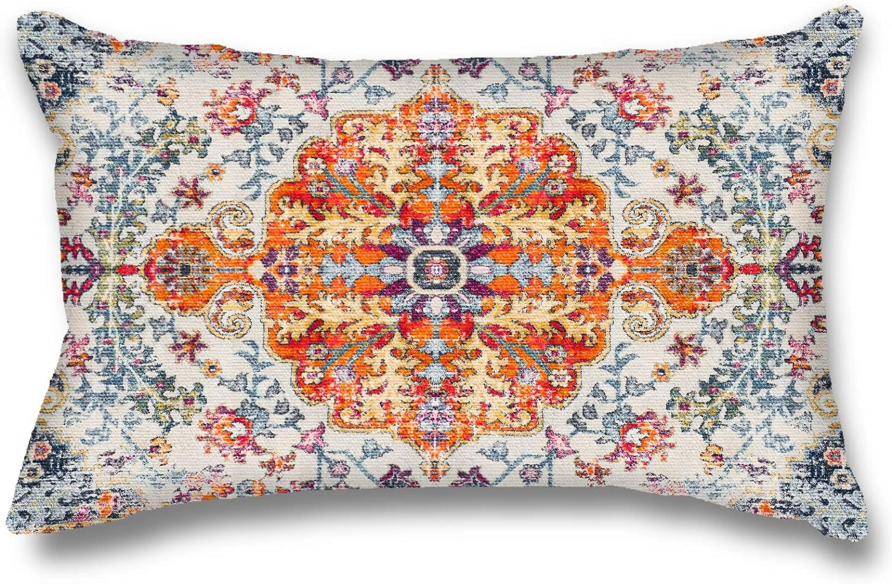 Orange Blue Pillow Covers 12x20 Inch, Boho Throw Pillows Case, Carpet Pattern Ethnic Design ...