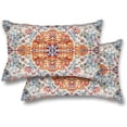 thumbnail image 1 of Orange Blue Pillow Covers 12x20 Inch Set of 2, Boho Throw Pillows Case, Carpet Pattern Ethnic Design Outdoor Decorative Square Linen Farmhouse Decor Cushion Covers for Home Sofa Bed Couch, 1 of 6