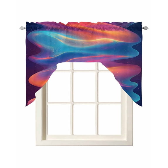Orange Blue Pink Moire Swag Valances for Windows, Small Curtains Drapes, Modern Water Ripple Kitchen Window Curtains Over Sink Rod Pocket Window Treatment Valance for Bedroom/Bathroom 56"x36"