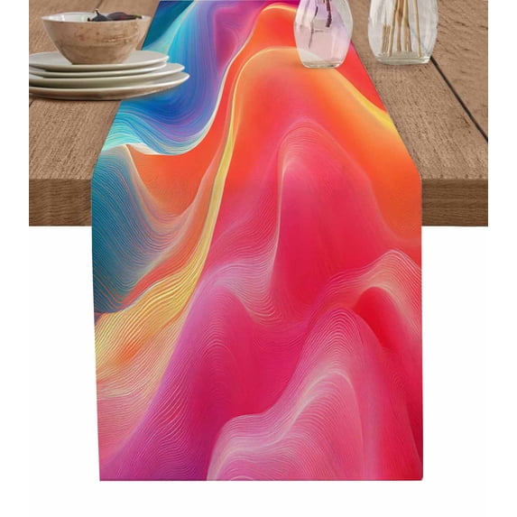 Orange Blue Pink Moire Table Runner 72 Inches, Contemporary Water Ripple Bed Runner Dresser Scarves Tabletop for Indoor Outdoor Parties/Ceremony/Banquet, 14" x 72"