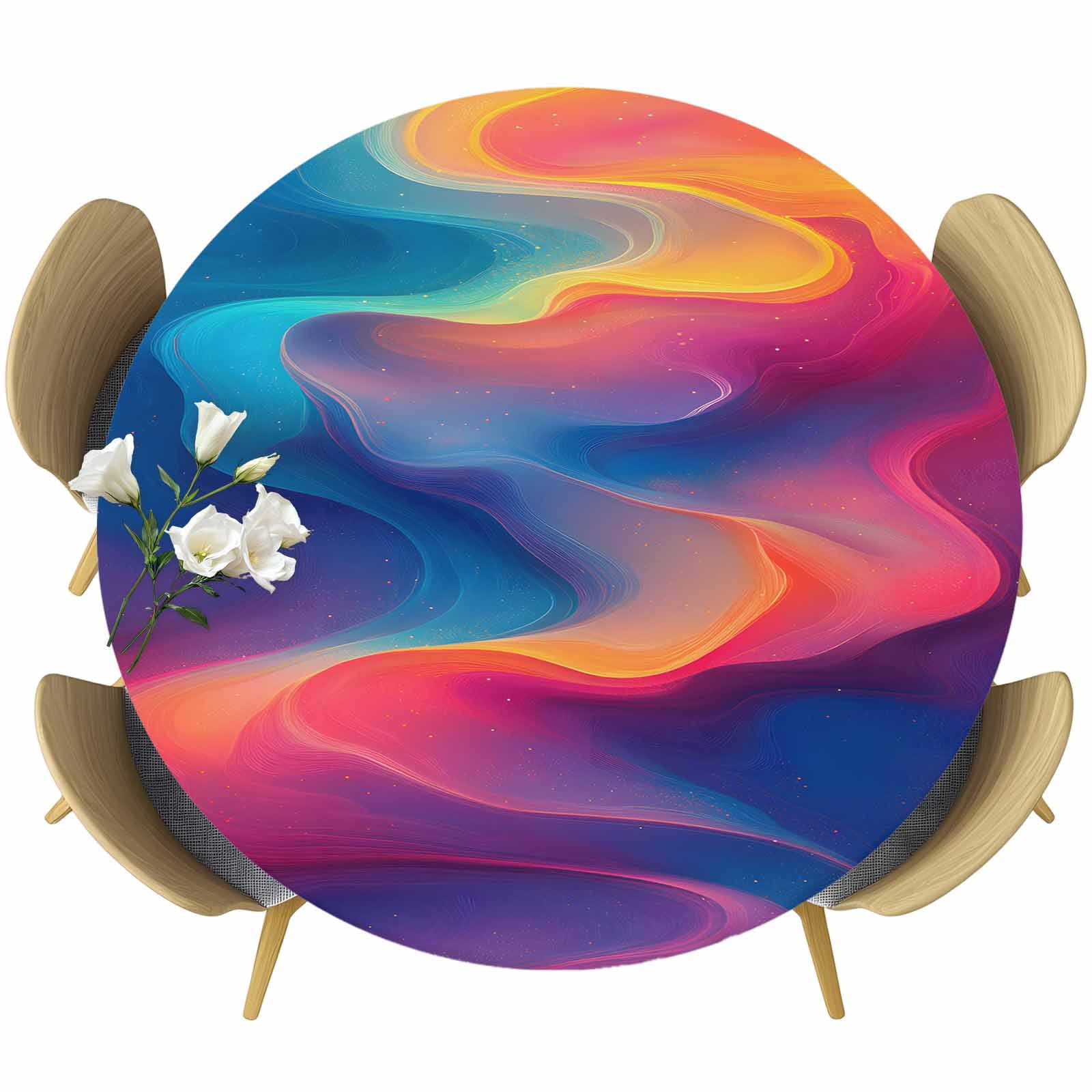 Round Ripple Cloth Orange Blue Pink Round Tablecloth 45-54 Inch Round Fitted Table Cloth ...