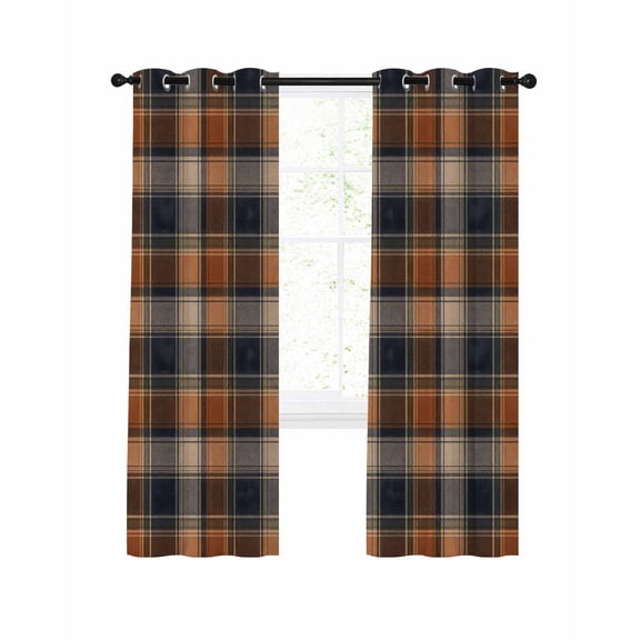 Orange Blue Plaid Blackout Curtains 39 Inches Length, Farmhouse Checkered Buffalo Fall Window Treatment Thermal Insulated Drapes for Bedroom Living Room 2 Panels 55x39 Inches