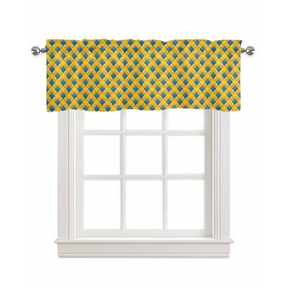 Orange Blue Plaid Linen Curtain Valance for Bedroom/Bathroom/Kitchen/Office/Living/Dining Room Window,Abstract Modern Geometric Art Pocket Topper Drapes Decorative Cafe Drapery Panel 54"x18"