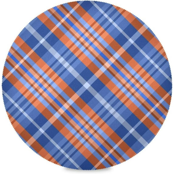 Orange Blue Plaid Round Placemats Washable Placemats Non-Slip Heat-Resistant Table Place Mats for Dining Kitchen Holiday Party Table Decoration 15.4"-4PCS Table Mat