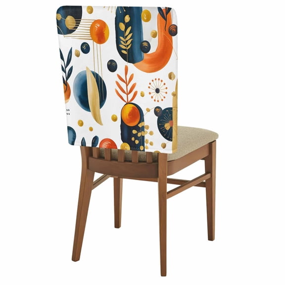 Orange Blue Plant Chair Covers Set of 1 Boho Abstract Orange Blue Shapes Chair Back Covers Stretch Removable Washable Slipcovers Protector for Dining Room Kitchen Party Decor