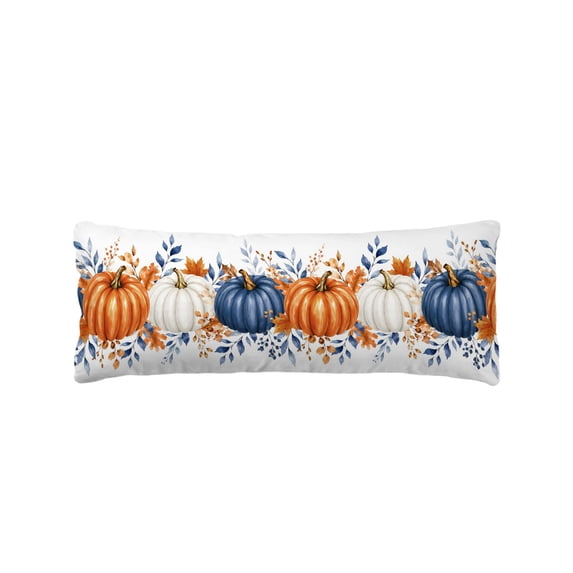 Orange Blue Pumpkin Fall Body Pillow Cover 20 x 54 Inch Decorative Pillow Cover Thanksgiving Botanical Watercolor Lumbar Pillowcase Seasonal Rectangle Cushion Case for Couch Sofa Bed Living Room