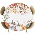 thumbnail image 1 of Orange Blue Pumpkin Fall Round Tablecloth, Fitted Table Cover with Elastic for 36"-44" Round Tables, Thanksgiving Floral Leaves Table Cloth Outdoor Indoor Dinning Party Waterproof Tablecloths, 1 of 7