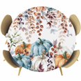 thumbnail image 1 of Orange Blue Pumpkin Fall Round Tablecloth, Fitted Table Cover with Elastic for 45"-54" Round Tables, Thanksgiving Maple Leaf Table Cloth Outdoor Indoor Dinning Party Waterproof Tablecloths, 1 of 7