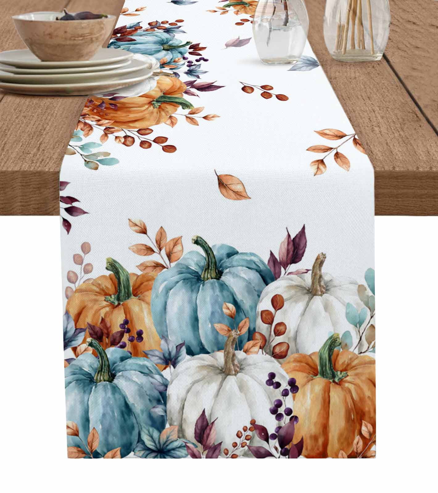 Orange Blue Pumpkin Fall Table Runner 72 Inches, Thanksgiving ...