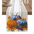 thumbnail image 1 of Orange Blue Pumpkins Burlap-Cotton Table Runner 120 Inches Long,Fall Thanksgiving Fruits Vintage Farmhouse Table Runners,Outdoor Dining Tablecloths Decor for Baby Shower Party Wedding 13x120, 1 of 9