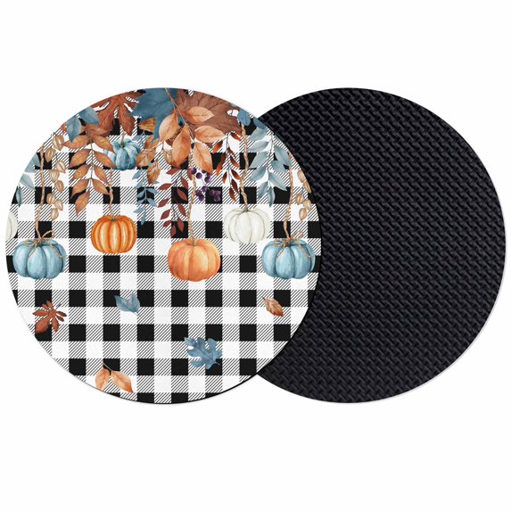 Orange Blue Pumpkins Fall Coasters Set of 2, Absorbent Coasters for Drinks, Weeping Botanical Thanksgiving Plaid Coaster for Desk Coffee Table Protection, Home Decor House Warming Gifts 4"