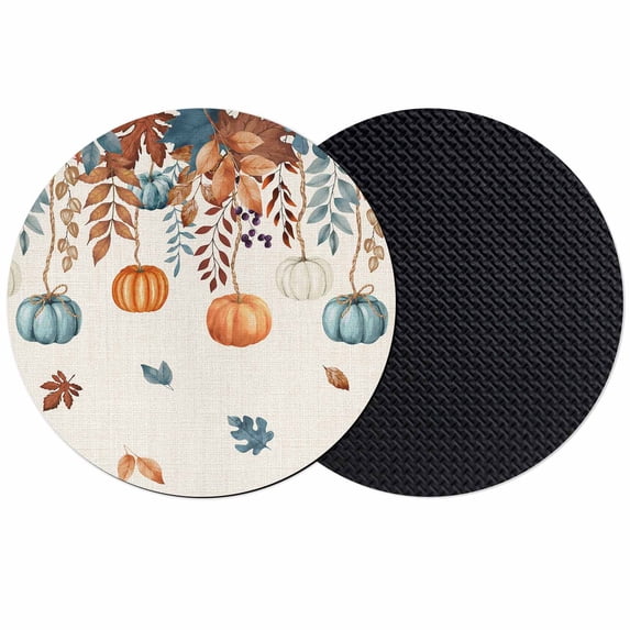 Orange Blue Pumpkins Fall Coasters Set of 2, Absorbent Coasters for Drinks, Weeping Botanical Thanksgiving Rustic Coaster for Desk Coffee Table Protection, Home Decor House Warming Gifts 4"